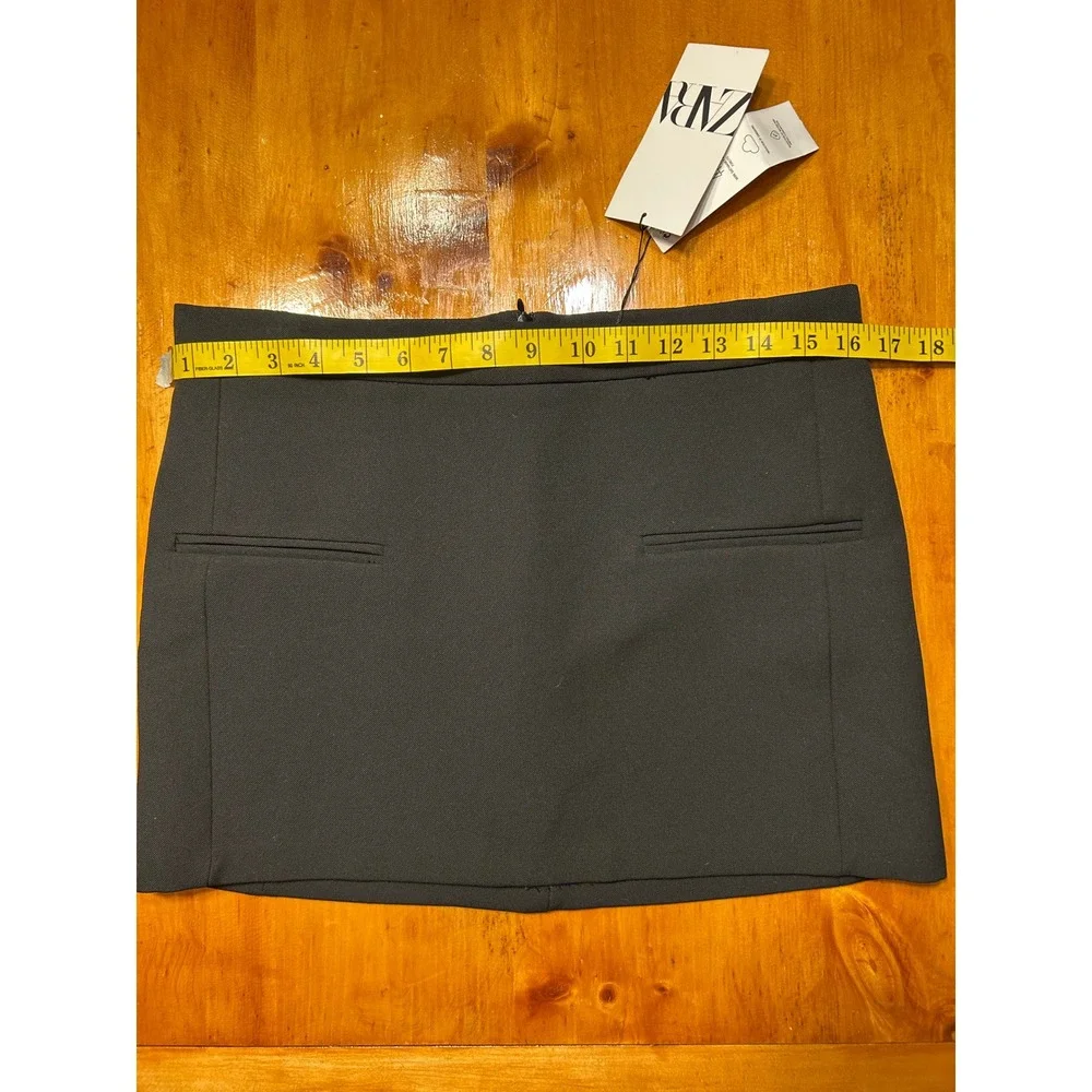Zara Black Mini Skirt Join Life Tailored Welt Pockets Size S Office Siren NEW - Picture 6 of 10